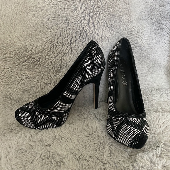 ALDO Black Silver Rhinestone Bling Heels - Picture 4 of 12